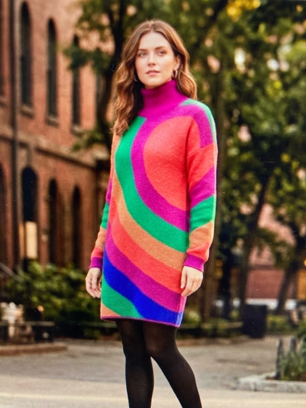 FARM Rio Rainbow Wild Hearts Sweater Dress Mock Neck Mini Multi